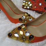 2020 New arrival Orange Crystal Women wedding shoes with matching bags Pointed toe High Pumps fashion ladies shoes and Purse