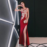 Dark Red Party Evening Long Cheongsam Retro Slim Dress Marriage Gown Chinese Style Wedding Qipao Lady Clothes Vestido XS-XXXL Dark Red Party Evening Long Cheongsam Retro Slim Dress Marriage Gown Chinese Style Wedding Qipao Lady Clothes Vestido XS-XXXL