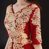 Dark Red Party Evening Long Cheongsam Retro Slim Dress Marriage Gown Chinese Style Wedding Qipao Lady Clothes Vestido XS-XXXL Dark Red Party Evening Long Cheongsam Retro Slim Dress Marriage Gown Chinese Style Wedding Qipao Lady Clothes Vestido XS-XXXL