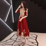 Dark Red Party Evening Long Cheongsam Retro Slim Dress Marriage Gown Chinese Style Wedding Qipao Lady Clothes Vestido XS-XXXL Dark Red Party Evening Long Cheongsam Retro Slim Dress Marriage Gown Chinese Style Wedding Qipao Lady Clothes Vestido XS-XXXL