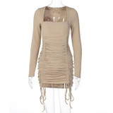 Casual Drawstring Ruched Mini Dress