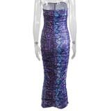 Snake Print Sleeveless Off Shoulder Dress