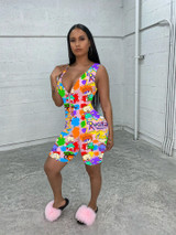 Cartoon Character Print Rompers Womens Jumpsuit Summer Clothes Zipper Up