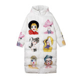 Winter Character Print Parka Women Thick Hooded Parka Jacket Loose Zipper Cotton