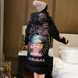 Winter Character Print Parka Women Thick Hooded Parka Jacket Loose Zipper Cotton