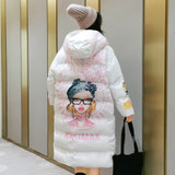 Winter Character Print Parka Women Thick Hooded Parka Jacket Loose Zipper Cotton