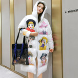 Winter Character Print Parka Women Thick Hooded Parka Jacket Loose Zipper Cotton