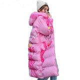 Winter Character Print Parka Women Thick Hooded Parka Jacket Loose Zipper Cotton