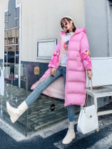 Winter Character Print Parka Women Thick Hooded Parka Jacket Loose Zipper Cotton