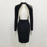 Women New Sexy Bandage Dress Autumn Whiter Sexy Bodycon Dress Beading Party Club