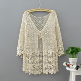 Women Beach Cover Ups Lace Hollow Crochet Swimwear Bikini Long Sleeve Cover Up