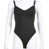Spaghetti Strap Deep V Neck Black Sexy Bodysuit Women
