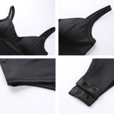 Spaghetti Strap Deep V Neck Black Sexy Bodysuit Women