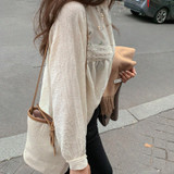 New Elegant Lace Stand Collar Blouse Shirt Sexy Hollow Out Floral Embroidery Feminine Blouses