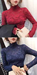 Women Lace Blouses Shirts Sexy Hollow Out Long Sleeve Solid Blouse Lady