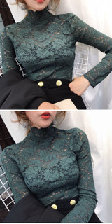 Women Lace Blouses Shirts Sexy Hollow Out Long Sleeve Solid Blouse Lady