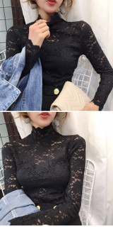 Women Lace Blouses Shirts Sexy Hollow Out Long Sleeve Solid Blouse Lady