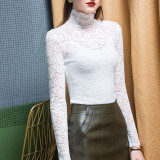 Women Lace Blouses Shirts Sexy Hollow Out Long Sleeve Solid Blouse Lady
