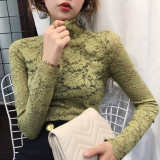 Women Lace Blouses Shirts Sexy Hollow Out Long Sleeve Solid Blouse Lady