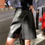 Autumn New Fashion Leather Shorts Women Casual High Waist PU Leather Shorts