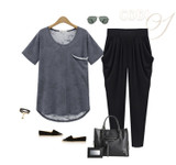 Summer Womens Harem Pants High Waist Loose Straight Ankle-length Pants