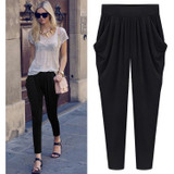 Summer Womens Harem Pants High Waist Loose Straight Ankle-length Pants