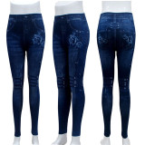 Fashion Slim Women Leggings Faux Denim Jeans Leggings