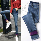Winter Warm Jeans Woman High Waist Casual Velvet Ladies Trousers