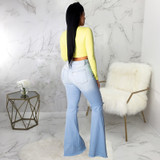 Fashion Denim Flare Pants Women Retro Ripped Jeans Wide Leg Trousers Lady