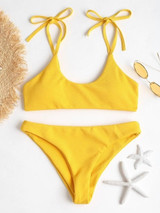 Women Sexy Bikini Tie Shoulders Bikini Set Padded Strap Swimsuit