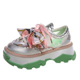 Women Chunky Platform Sneakers Luxury Designers Fashion Bow Vulcanized Shoes