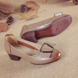 Genuine Leather Female Pointed Toe Low Heel Pumps Women Shoes