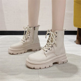 Women Ankle Boots Winter Round Toe 5.5cm Heel Zip And Lace Up Round Toe Platform