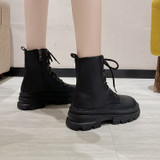 Women Ankle Boots Winter Round Toe 5.5cm Heel Zip And Lace Up Round Toe Platform