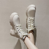 Women Ankle Boots Winter Round Toe 5.5cm Heel Zip And Lace Up Round Toe Platform