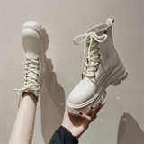 Women Ankle Boots Winter Round Toe 5.5cm Heel Zip And Lace Up Round Toe Platform