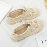 Flat Shoes Woman Causal Oxfords Hollow Lace up Round toe Breathable
