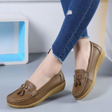 New Fashion Tassels Genuine Leather Shoes Woman Soft Peas Shoes