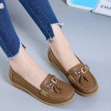 New Fashion Tassels Genuine Leather Shoes Woman Soft Peas Shoes