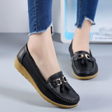New Fashion Tassels Genuine Leather Shoes Woman Soft Peas Shoes