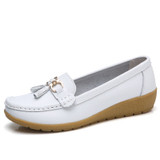 New Fashion Tassels Genuine Leather Shoes Woman Soft Peas Shoes