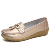 New Fashion Tassels Genuine Leather Shoes Woman Soft Peas Shoes