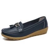 New Fashion Tassels Genuine Leather Shoes Woman Soft Peas Shoes