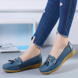 New Fashion Tassels Genuine Leather Shoes Woman Soft Peas Shoes