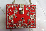 PU Embroidery Red Rose Flower Beaded Fashion Women Shoulder Handbags