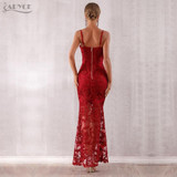 Women Bandage Dress Arrivals Red Lace Spaghetti Strap V Neck Maxi Club Dress