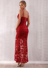 Women Bandage Dress Arrivals Red Lace Spaghetti Strap V Neck Maxi Club Dress