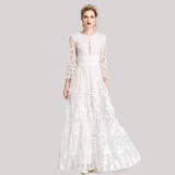 Autumn Winter Women Dress Flare Sleeves Embroidery Lace Hollow Out Elegant Autumn Winter Women Dress Flare Sleeves Embroidery Lace Hollow Out Elegant