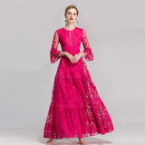 Autumn Winter Women Dress Flare Sleeves Embroidery Lace Hollow Out Elegant Autumn Winter Women Dress Flare Sleeves Embroidery Lace Hollow Out Elegant