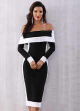 Bodycon Bandage Dress Women Long Sleeve Off Shoulder Club Dress